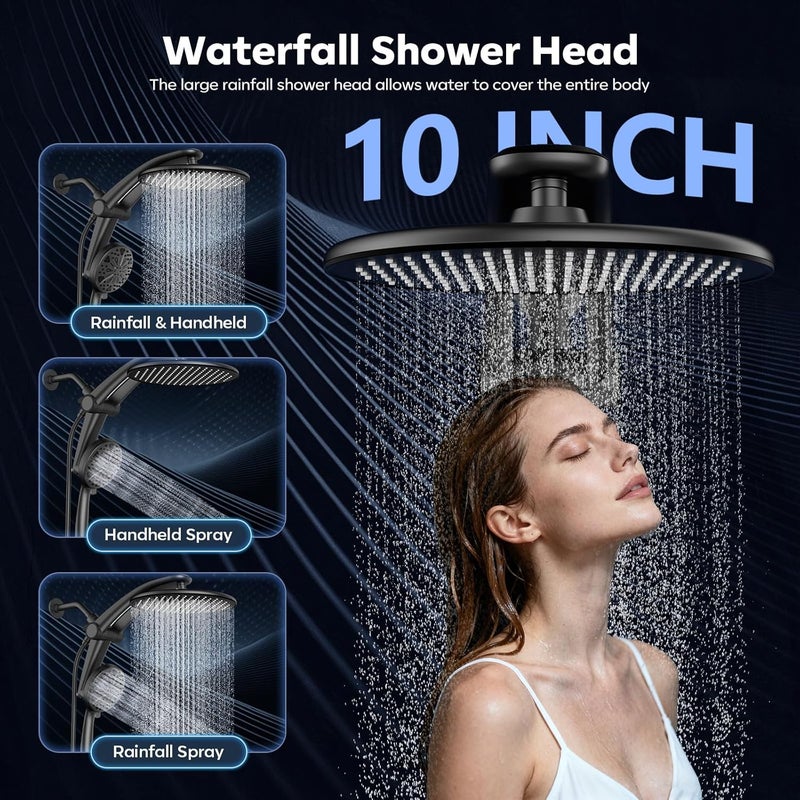 Razime Shower Head with filtered Handheld High Pressure daul Shower Heads with Handheld Spray Combo and 10 Sprays Handheld Shower Head Detachable Shower head Built-in Magnetic Docking and Power Jets Black - Image 5